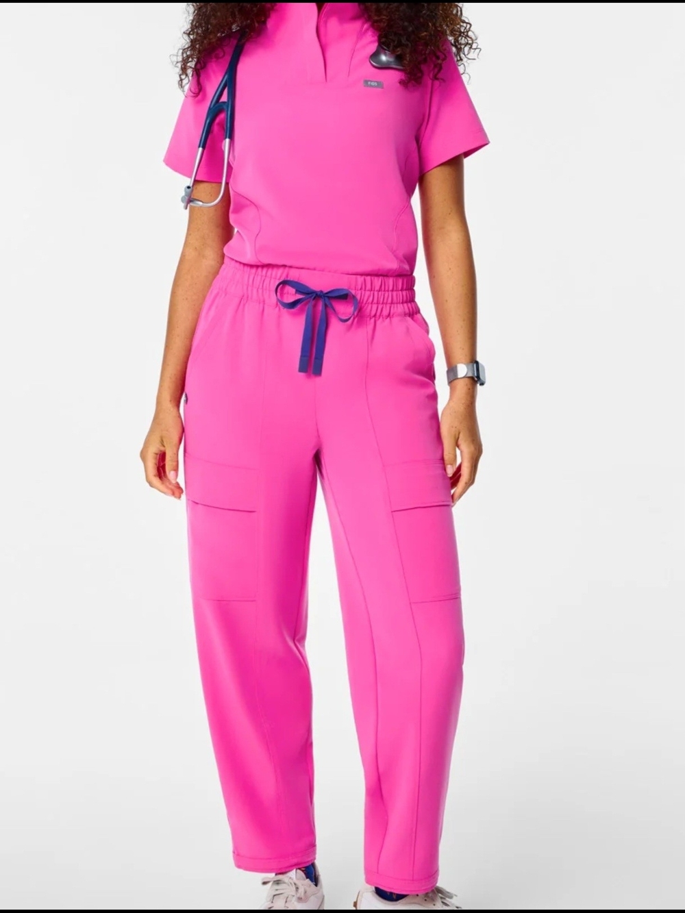 Figs Hibiscus High Waisted Giuliana Relaxed Scrub Pants LT and Casma Top XL NWT
